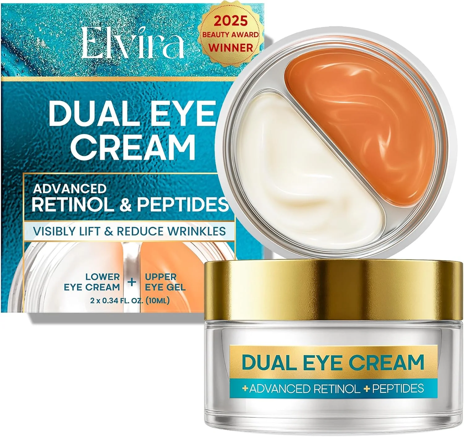 کرم دور چشم دوگانه الويرا برای حلقه های تیره، پف، چروک، ضد پیری، سفت کننده و مرطوب کننده با رتينول پيشرفته، کمپلکس پنج پپتیدی و عصاره سلول های بنیادی - 20 میلی لیتر