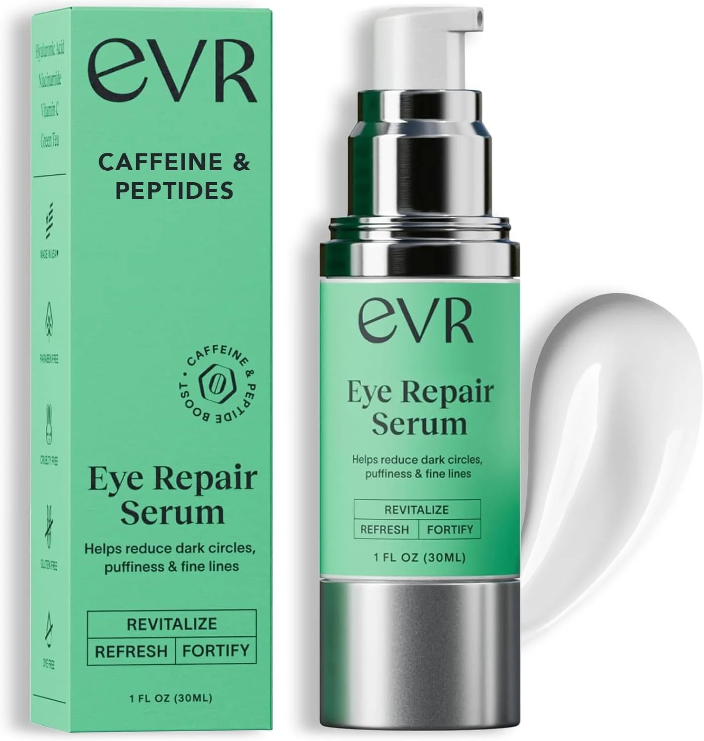 کرم دور چشم کافئین EVR BEAUTY برای تیرگی، پف و چروک - بدون عطر - مراقبت ضد پیری دور چشم برای پوست حساس - ساخت آمریکا برای آقایان و بانوان - 30 میل