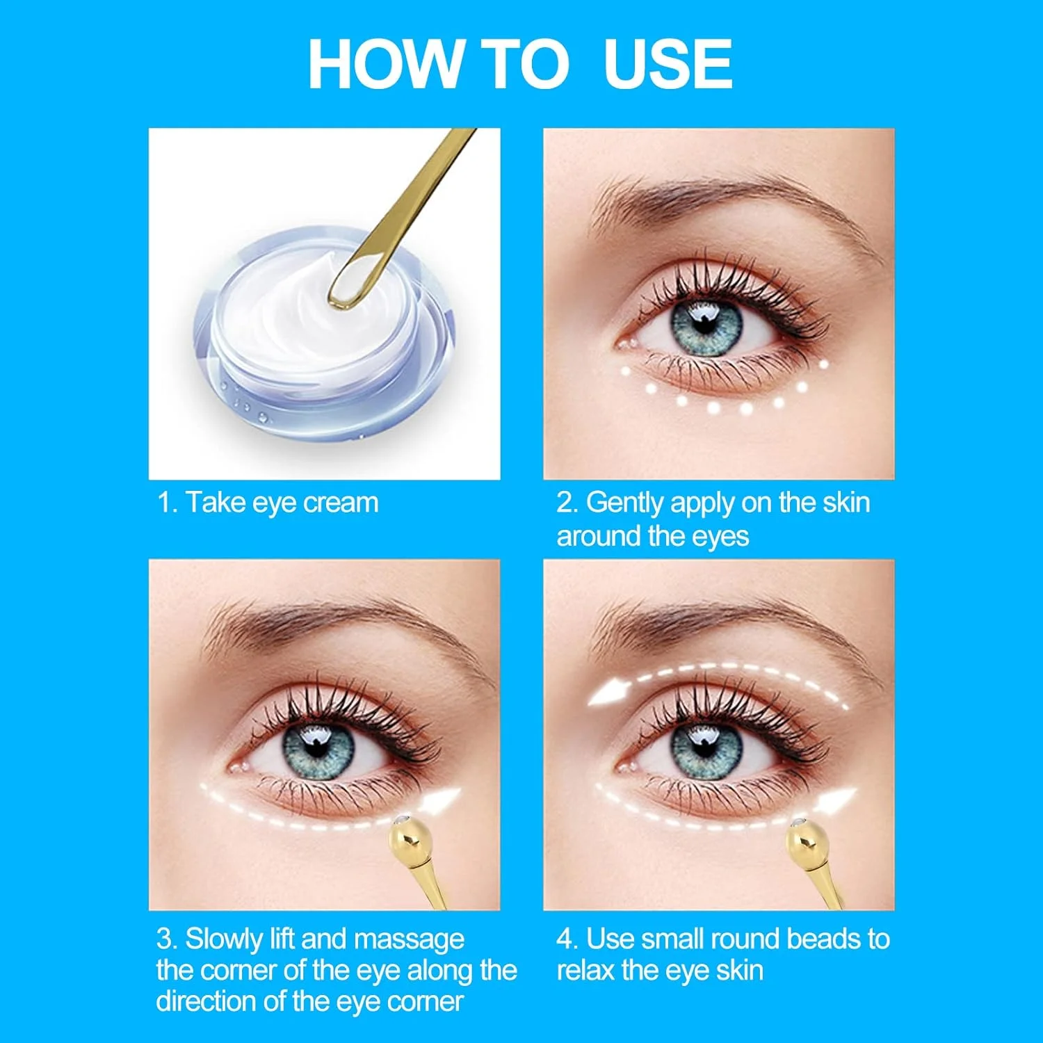 غلتک چشم آلیاژ روی طلایی، ماساژور چشم ضد چروک، غلتک زیر چشم، قاشق وارد کننده کرم برای حلقه های تیره، پف کردگی (0.6×3 اینچ)