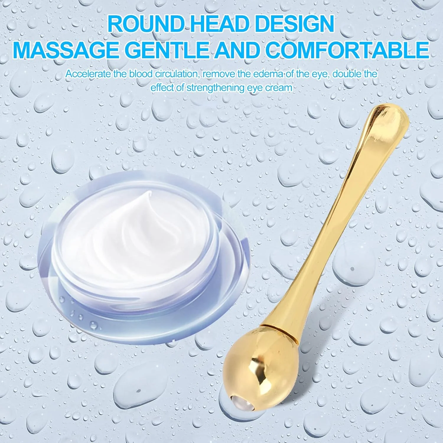 غلتک چشم آلیاژ روی طلایی، ماساژور چشم ضد چروک، غلتک زیر چشم، قاشق وارد کننده کرم برای حلقه های تیره، پف کردگی (0.6×3 اینچ)