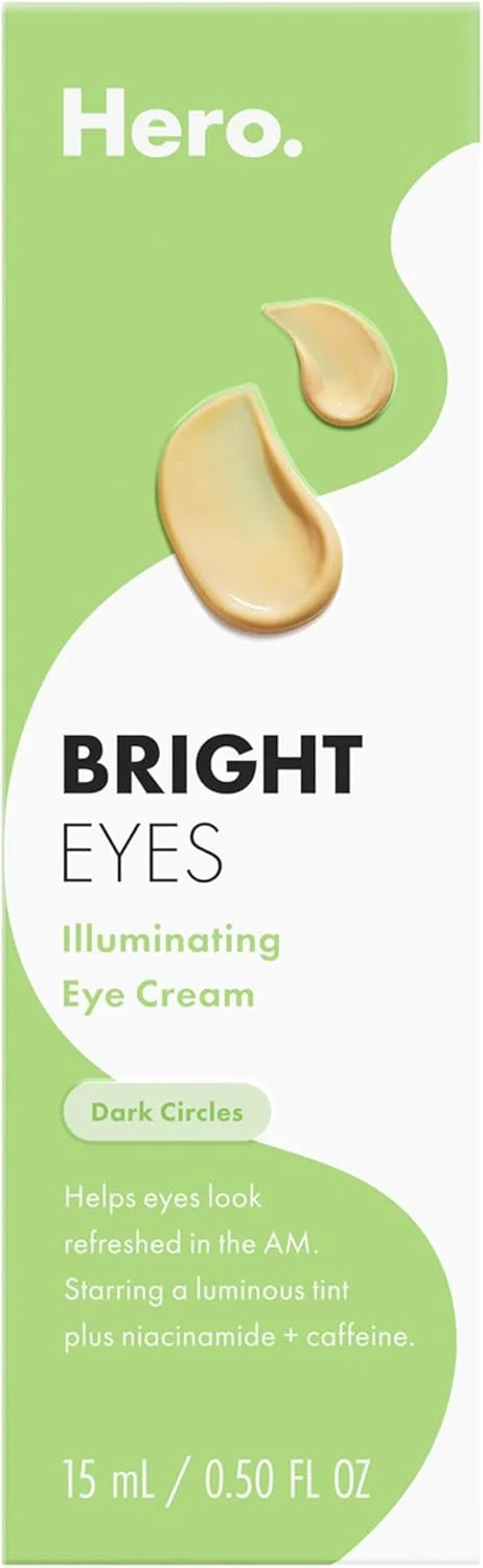 کرم روشن کننده دور چشم HERO COSMETICS Bright Eyes - کاهش ظاهر حلقه های تیره با استفاده مکرر - دارای نوک استیل ضد زنگ برای اثر خنک کننده (15 میلی لیتر)