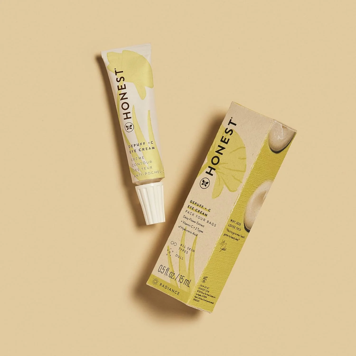 کرم دور چشم روشن کننده و ضد پف ویتامین C هانست بیوتی | کاهش تیرگی دور چشم | حاوی ویتامین C، عصاره گل بابونه، اسید هیالورونیک | دارای تاییدیه EWG، وگان و بدون تست حیوانی | 15 میلی لیتر