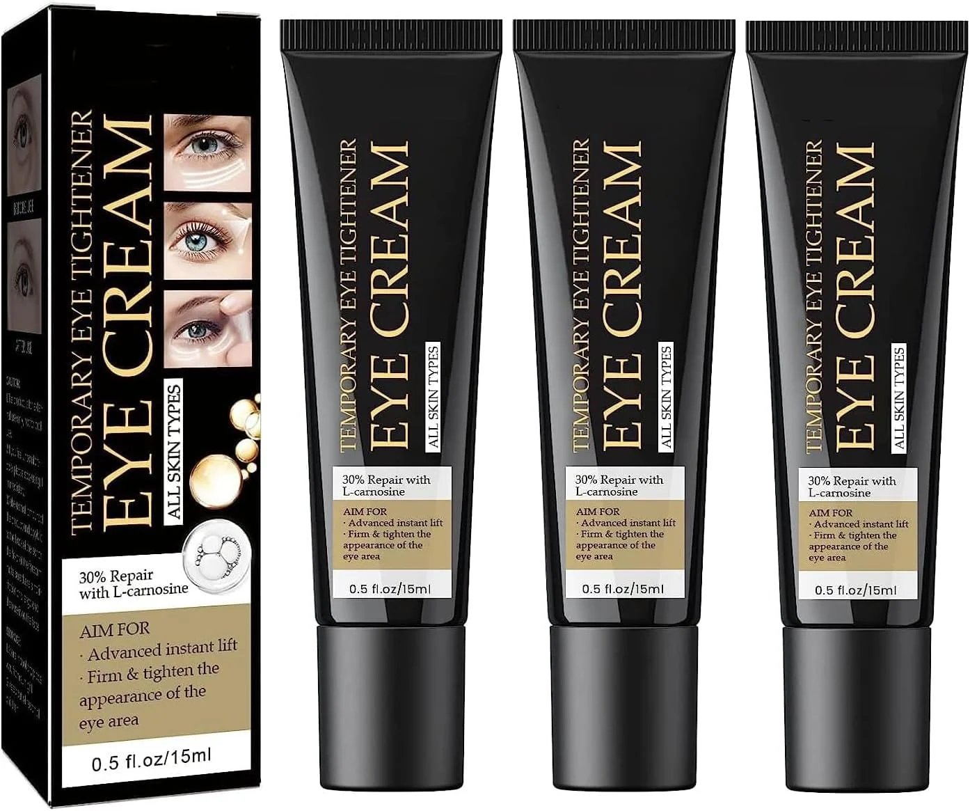 کرم دور چشم سفت کننده فوری DIYIER Eelhoe، کرم سفت کننده موقت دور چشم، کرم دور چشم برای رفع پف زیر چشم، کاهش تیرگی، خطوط ریز، سرم دور چشم، کرم دور چشم برای آقایان و بانوان (3 عدد)