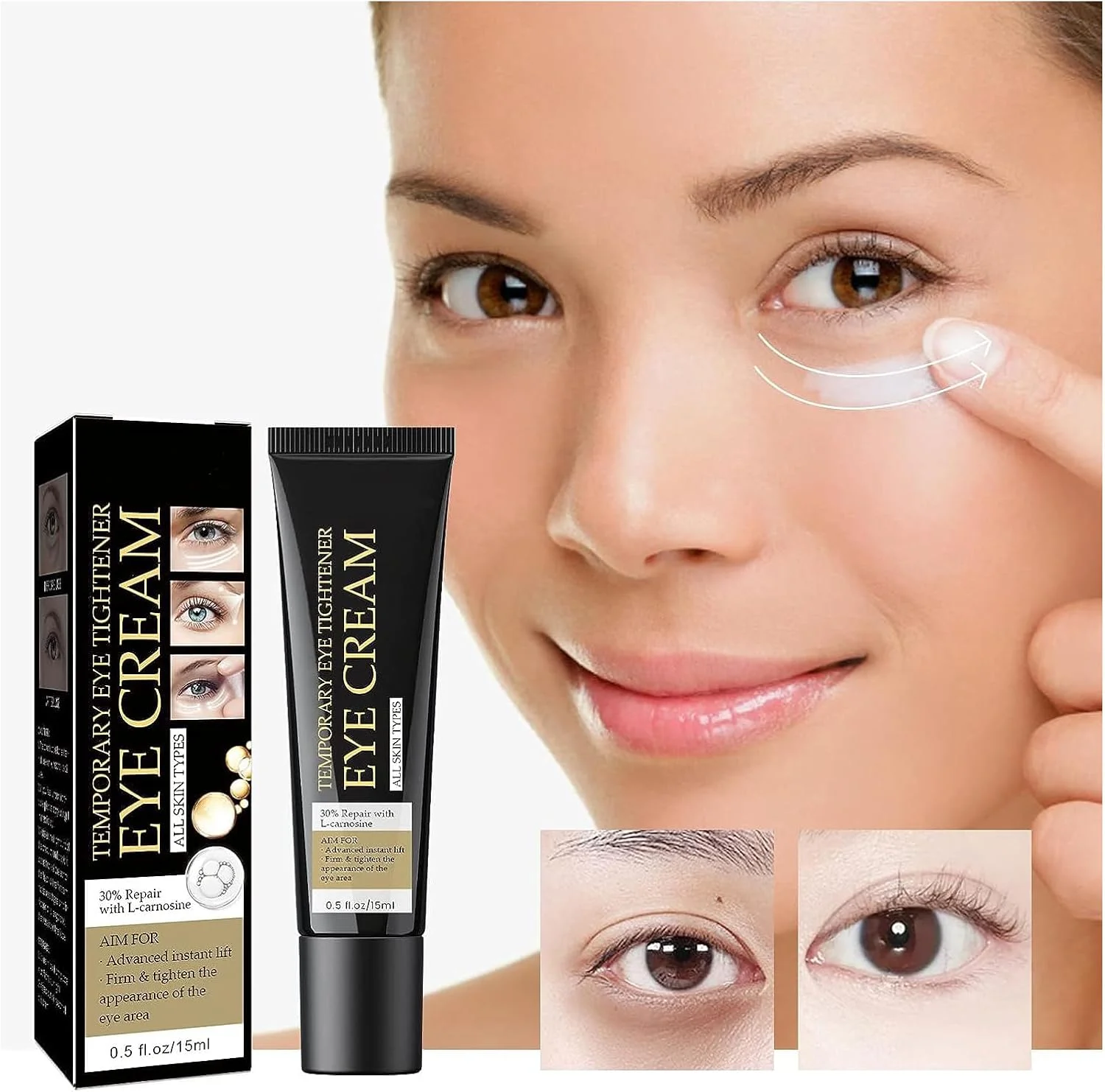 کرم دور چشم سفت کننده فوری، کرم سفت کننده موقت دور چشم، کرم دور چشم لیفت کننده پف زیر چشم، محو کننده حلقه های تیره، خطوط ریز، سرم دور چشم، کرم دور چشم برای آقایان و بانوان (3 عدد)