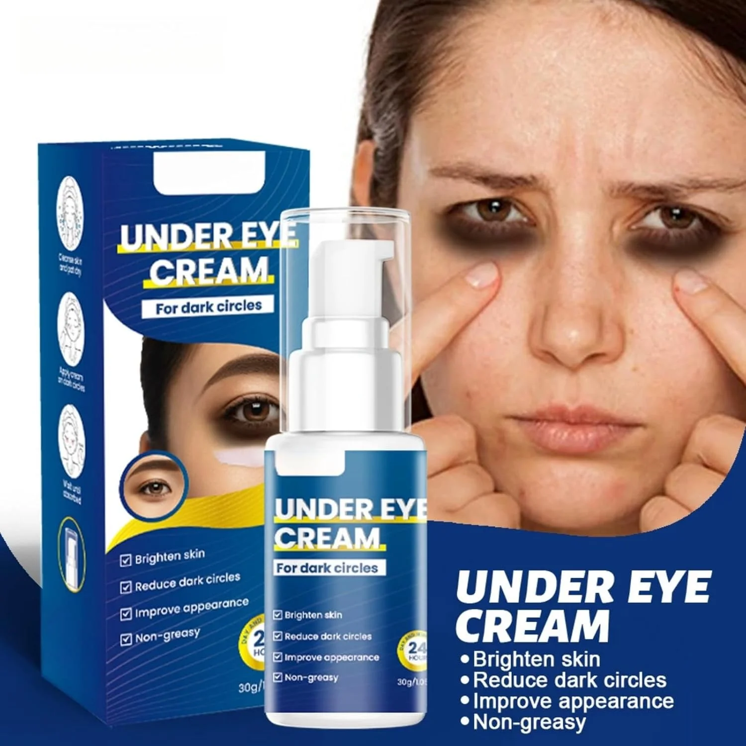 کرم دور چشم JDLYEVER، کرم کاهش دهنده تیرگی دور چشم 30 گرمی برای پف زیر چشم، خطوط ریز و چروک، مرطوب کننده سفت کننده ناحیه چشم، فرمول آبرسان و مغذی برای بهبود سیاهی و پف زیر چشم