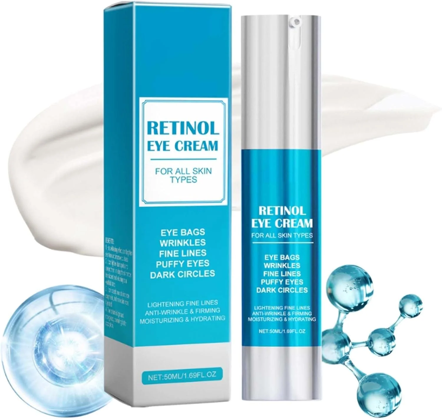 کرم دور چشم رتینول LBOYLOVE® برای سیاهی دور چشم، پف و چین و چروک، کرم رتینول مراقبت از چشم ضد پیری، از بین برنده خطوط ریز و سفت کننده – کرم دور چشم مرطوب کننده و آبرسان برای انواع پوست، 50 میلی لیتر