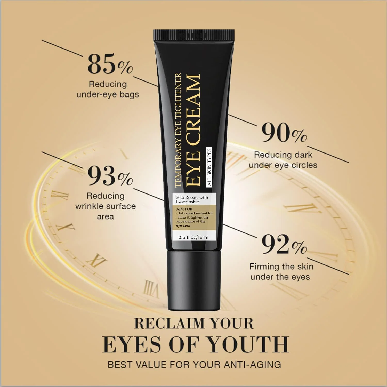 کرم سفت کننده فوری دور چشم، رفع موقت پف زیر چشم، برای رفع سیاهی و پف زیر چشم، خطوط ریز، چین و چروک عمیق، سفت و صاف کننده (15 میلی لیتر) کرم سفت کننده فوری دور چشم، رفع موقت پف زیر چشم، برای رفع سیاهی و پف زیر چشم، خطوط ریز، چین و چروک عمیق، سفت و صاف کننده (15 میلی لیتر)