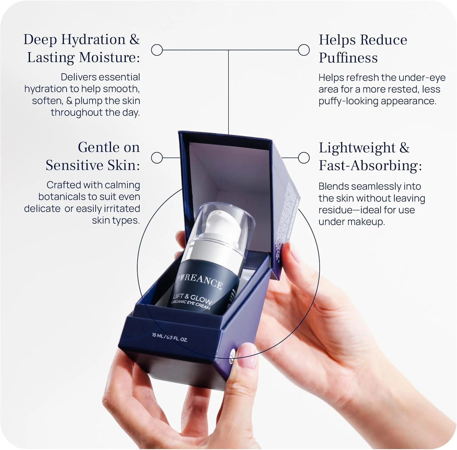 کرم دور چشم PUREANCE Eve - فرمول با آنتی اکسیدان ها و پپتیدها - برای چین و چروک، پف زیر چشم و تیرگی دور چشم - ضد پیری و بدون تست حیوانی