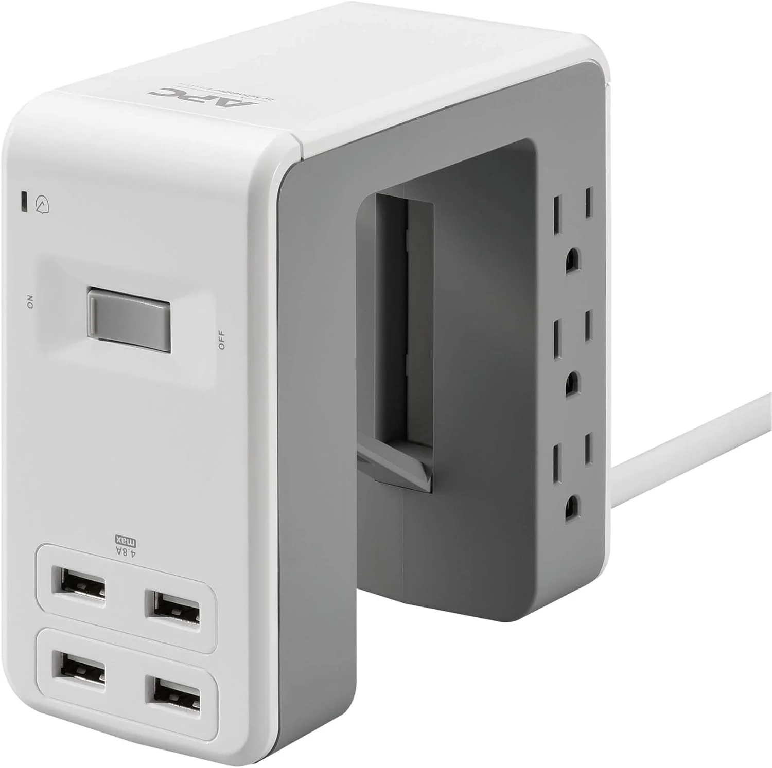 ای پی سی ایستگاه برق رومیزی مدل PE6U4W، محافظ برق U شکل با پورت های USB (4 عدد)، گیره رومیزی، 6 خروجی، 1080 ژول