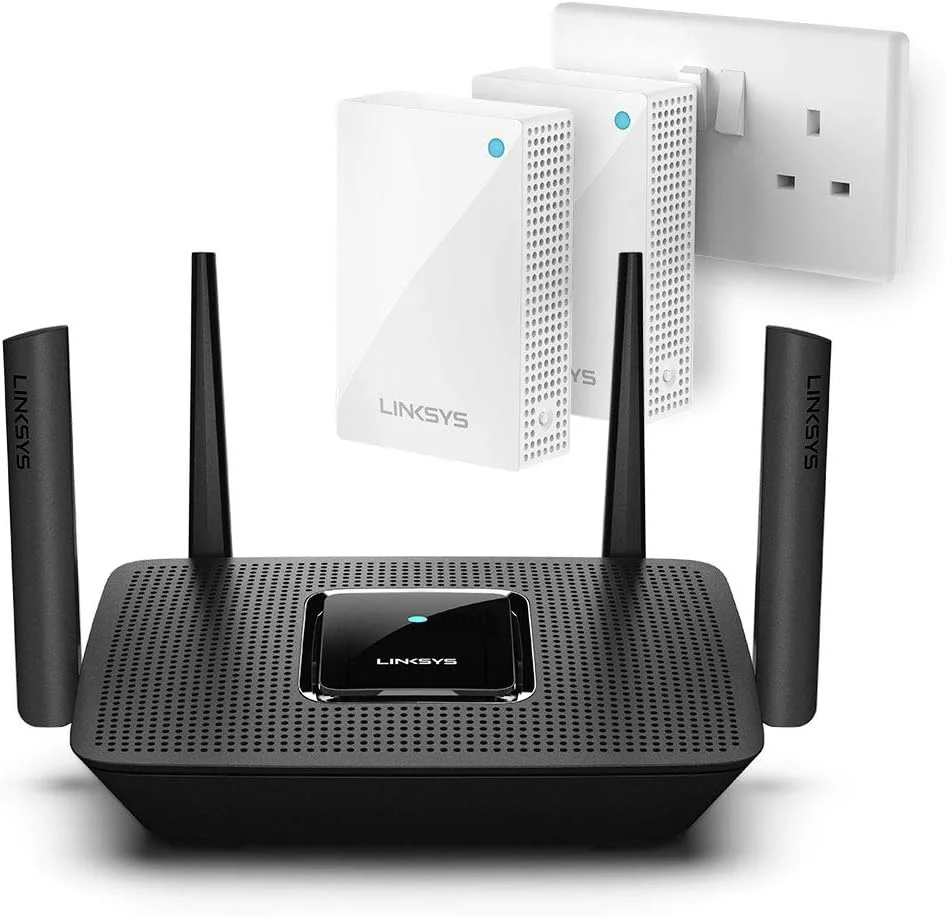 بسته لینکسیس - روتر وای فای مش سه بانده MR8300 MU-MIMO و 2 نود پلاگین دو بانده Velop (AC4800، سازگار با هر طرح یا مودم ISP)