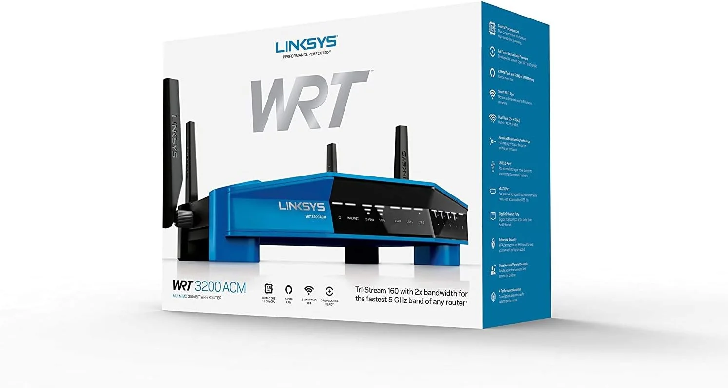روتر بیسیم هوشمند گیگابیتی دو بانده Linksys WRT AC3200 با MU-MIMO Tri-Stream 160 (WRT3200ACM) روتر بیسیم هوشمند گیگابیتی دو بانده Linksys WRT AC3200 با MU-MIMO Tri-Stream 160 (WRT3200ACM)