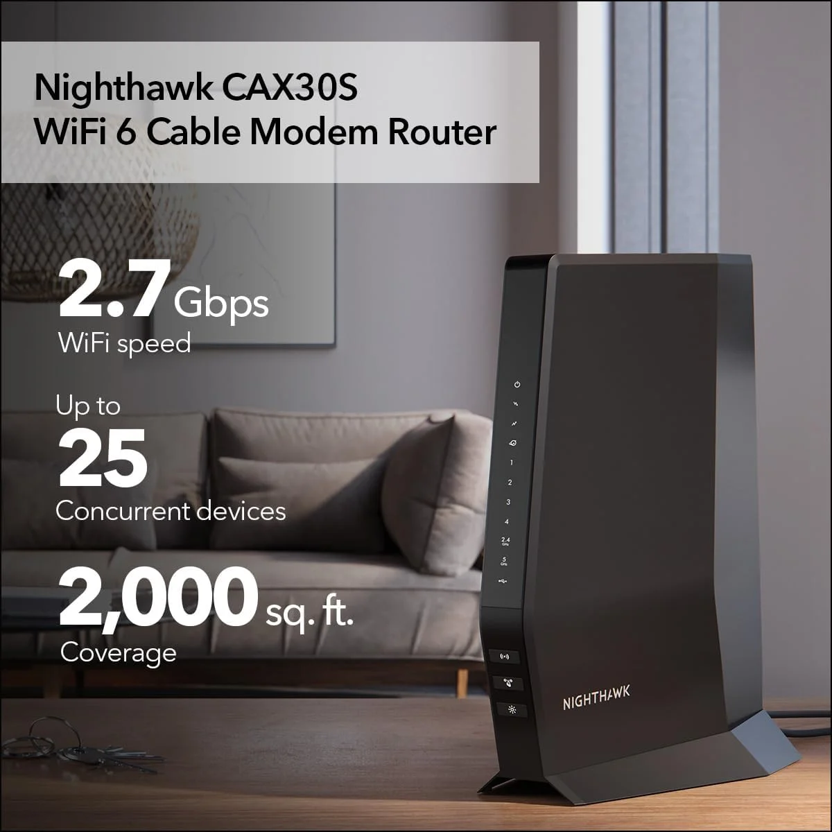 مودم روتر کابلی NETGEAR Nighthawk WiFi 6 (CAX30S) - سازگار با Xfinity و Spectrum، AX2700 (تا 2.7 گیگابیت بر ثانیه) DOCSIS 3.1