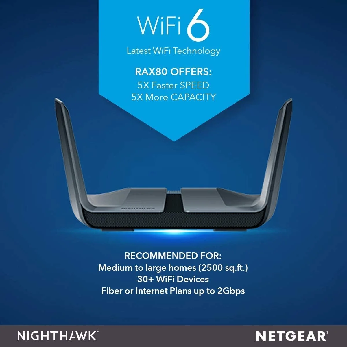 روتر NETGEAR NG-RAX80-100EUS Nighthawk AX8 Wi-Fi 6 نسل بعدی، AX6000 تا 6 گیگابیت در ثانیه، ایده آل برای خانه های هوشمند متوسط تا بزرگ (RAX80)، چند رنگ، AX6000 (8-جریانی) روتر NETGEAR NG-RAX80-100EUS Nighthawk AX8 Wi-Fi 6 نسل بعدی، AX6000 تا 6 گیگابیت در ثانیه، ایده آل برای خانه های هوشمند متوسط تا بزرگ (RAX80)، چند رنگ، AX6000 (8-جریانی)