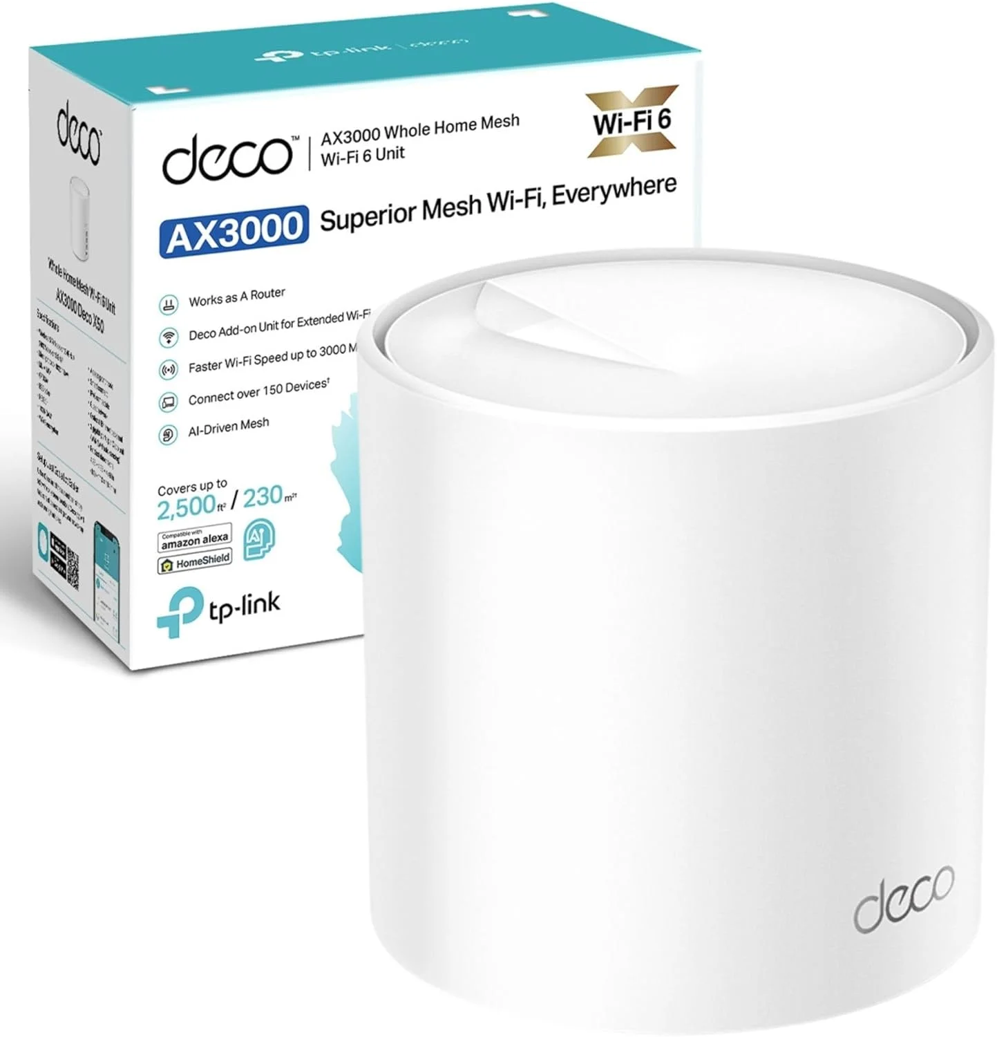 روتر وای فای مش دو بانده TP-Link Deco، روتر وای فای 6 با سرعت 2402 مگابیت بر ثانیه، پوشش 230 متر مربع، اتصال بیش از 150 دستگاه، قابل استفاده به عنوان توسعه دهنده مش وای فای، کنترل والدین، سازگار با تمام مدل های Deco، افزودنی روتر وای فای مش دو بانده TP-Link Deco، روتر وای فای 6 با سرعت 2402 مگابیت بر ثانیه، پوشش 230 متر مربع، اتصال بیش از 150 دستگاه، قابل استفاده به عنوان توسعه دهنده مش وای فای، کنترل والدین، سازگار با تمام مدل های Deco، افزودنی