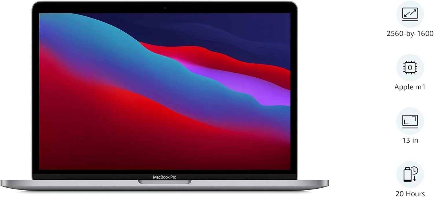 اپل مک بوک پرو 2020 (13 اینچی، تراشه Apple M1 با پردازنده مرکزی 8 هسته ای و پردازنده گرافیکی 8 هسته ای، 8 گیگابایت رم، 256 گیگابایت SSD) - خاکستری فضایی; انگلیسی (بازسازی شده)
