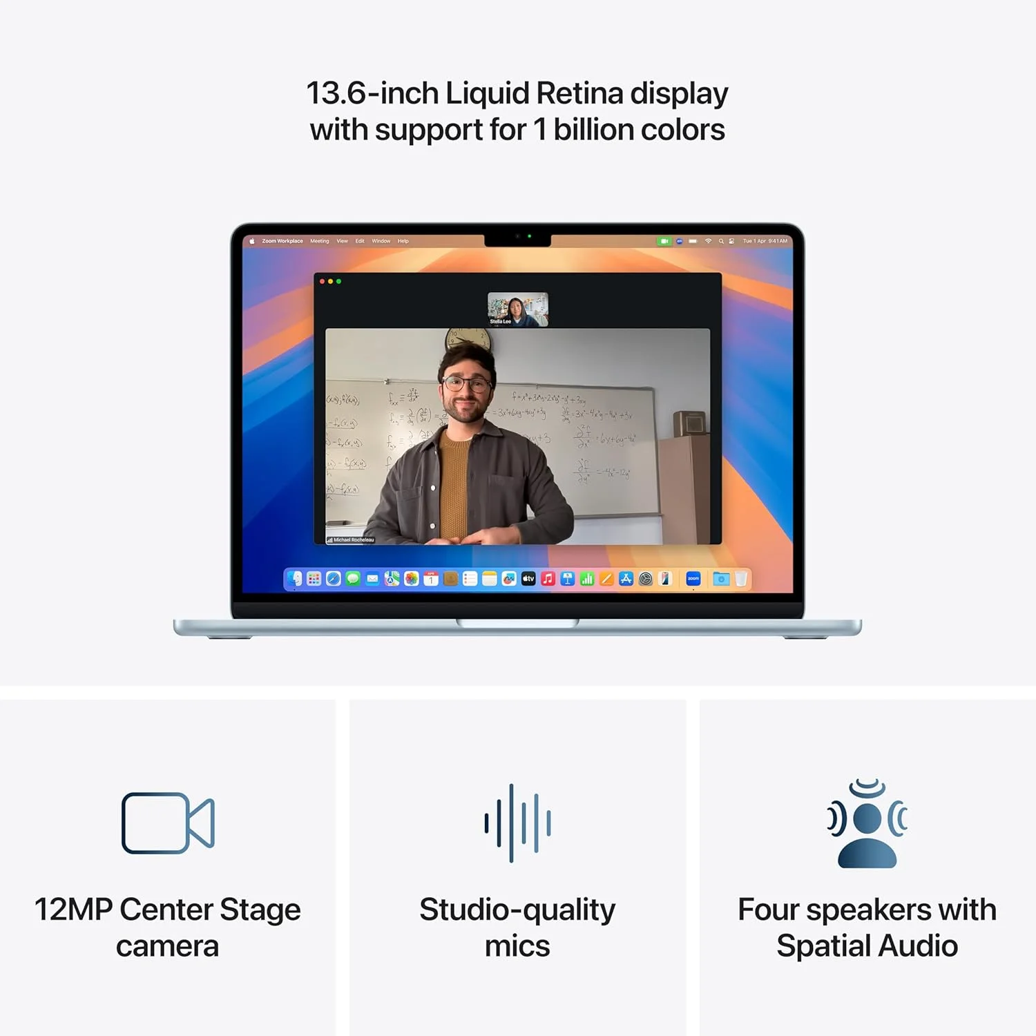 اپل MacBook Air 2025 (13 اینچی، تراشه Apple M4 با پردازنده مرکزی 10 هسته ای و پردازنده گرافیکی 8 هسته ای، 16 گیگابایت حافظه یکپارچه، 256 گیگابایت) - آبی آسمانی; انگلیسی