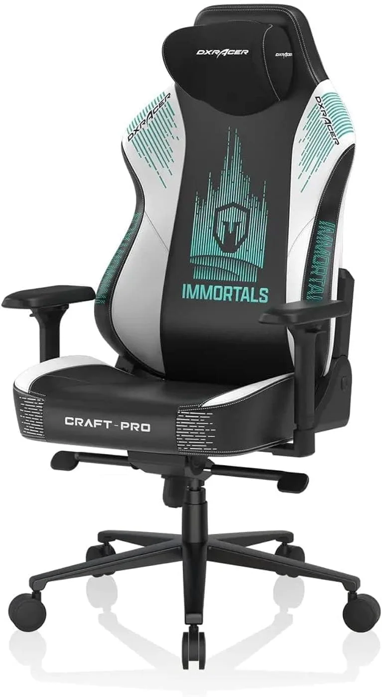 صندلی گیمینگ DXRacer Craft Pro - نسخه Immortals، نشیمنگاه فوق العاده پهن و ضخیم، دسته های قابل تنظیم، پوشش محافظ دست ضد نیشگون، تکیه گاه سر فوم حافظه دار - مشکی و سفید صندلی گیمینگ DXRacer Craft Pro - نسخه Immortals، نشیمنگاه فوق العاده پهن و ضخیم، دسته های قابل تنظیم، پوشش محافظ دست ضد نیشگون، تکیه گاه سر فوم حافظه دار - مشکی و سفید