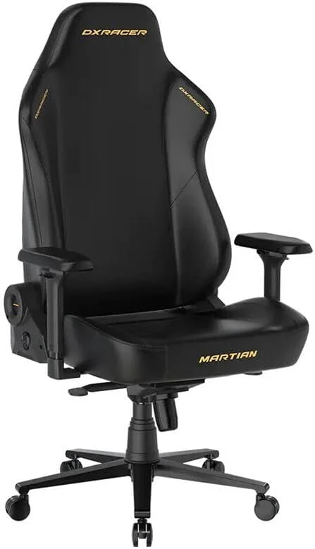 صندلی کامپیوتر گیمینگ Dxracer، صندلی گیمینگ برقی هوشمند، دارای کیسه هوا برای پشتیبانی از کمر، دسته های 4D با سیستم تعویض قسمت بالایی، نور LED، بالشتک سر مغناطیسی مریخی مشکی، زرد GC/XLMT24LTA/NNY