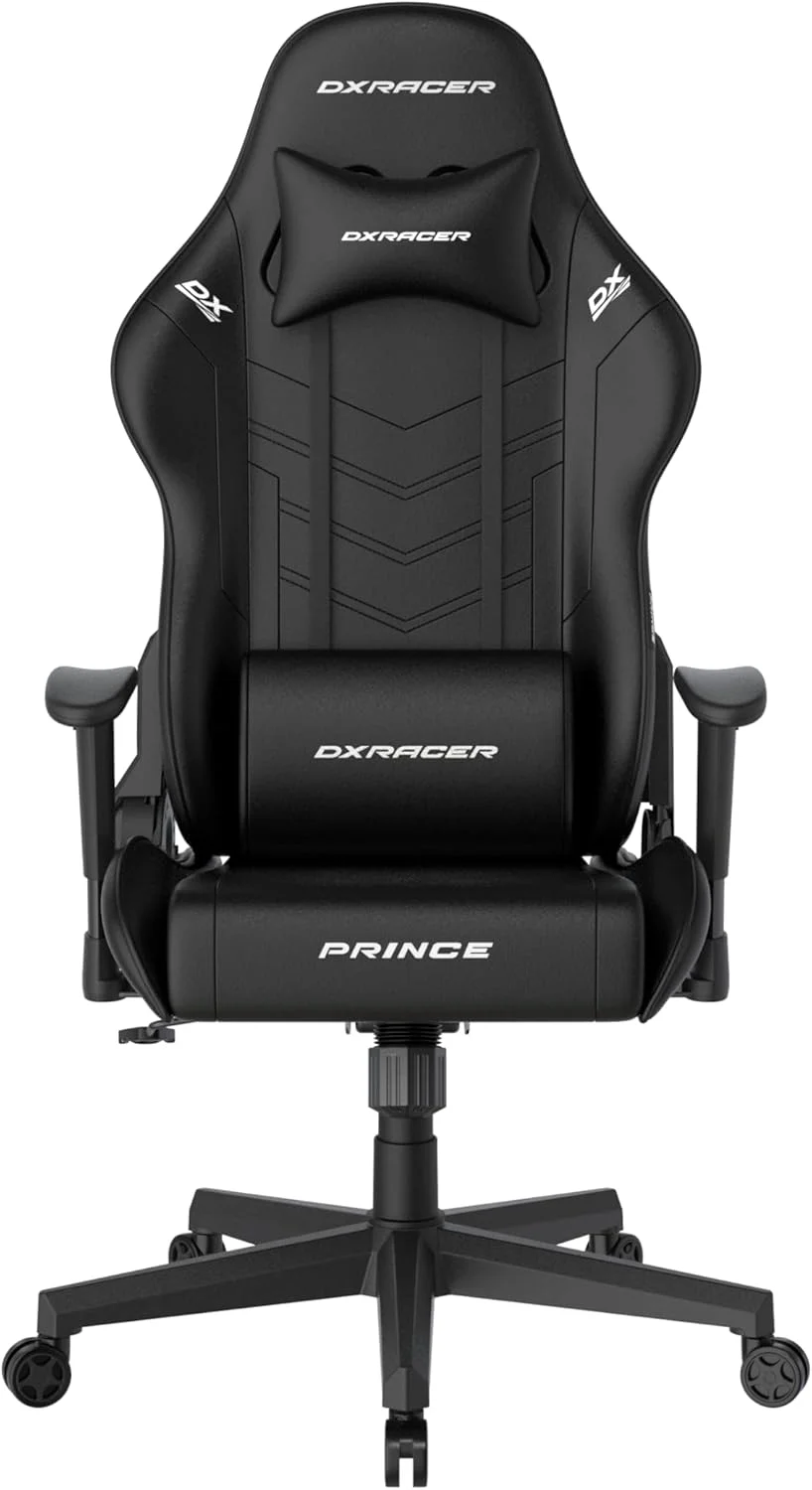 صندلی گیمینگ/اداری/میز DXRacer Prince L PF132 با عملکرد گهواره ای، صندلی گیمینگ با قابلیت تنظیم ارتفاع، صندلی گردان، صندلی کامپیوتر، صندلی مدیریتی ارگونومیک - مشکی
