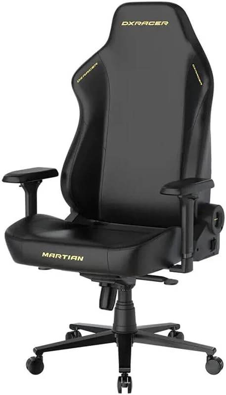 صندلی کامپیوتر گیمینگ Dxracer، صندلی گیمینگ برقی هوشمند، دارای کیسه هوا برای پشتیبانی از کمر، دسته های 4D با سیستم تعویض قسمت بالایی، نور LED، بالشتک سر مغناطیسی مریخی مشکی، زرد GC/XLMT24LTA/NNY