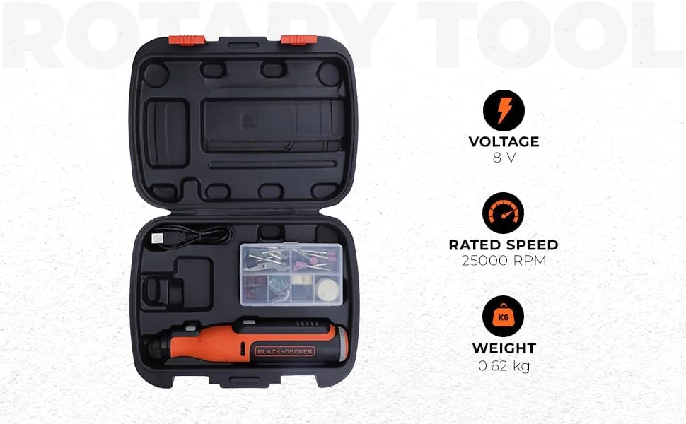 ابزار چرخشی شارژی 8 ولت بلک اند دکر مدل BCRT8K35-B1 به همراه 35 قطعه لوازم جانبی