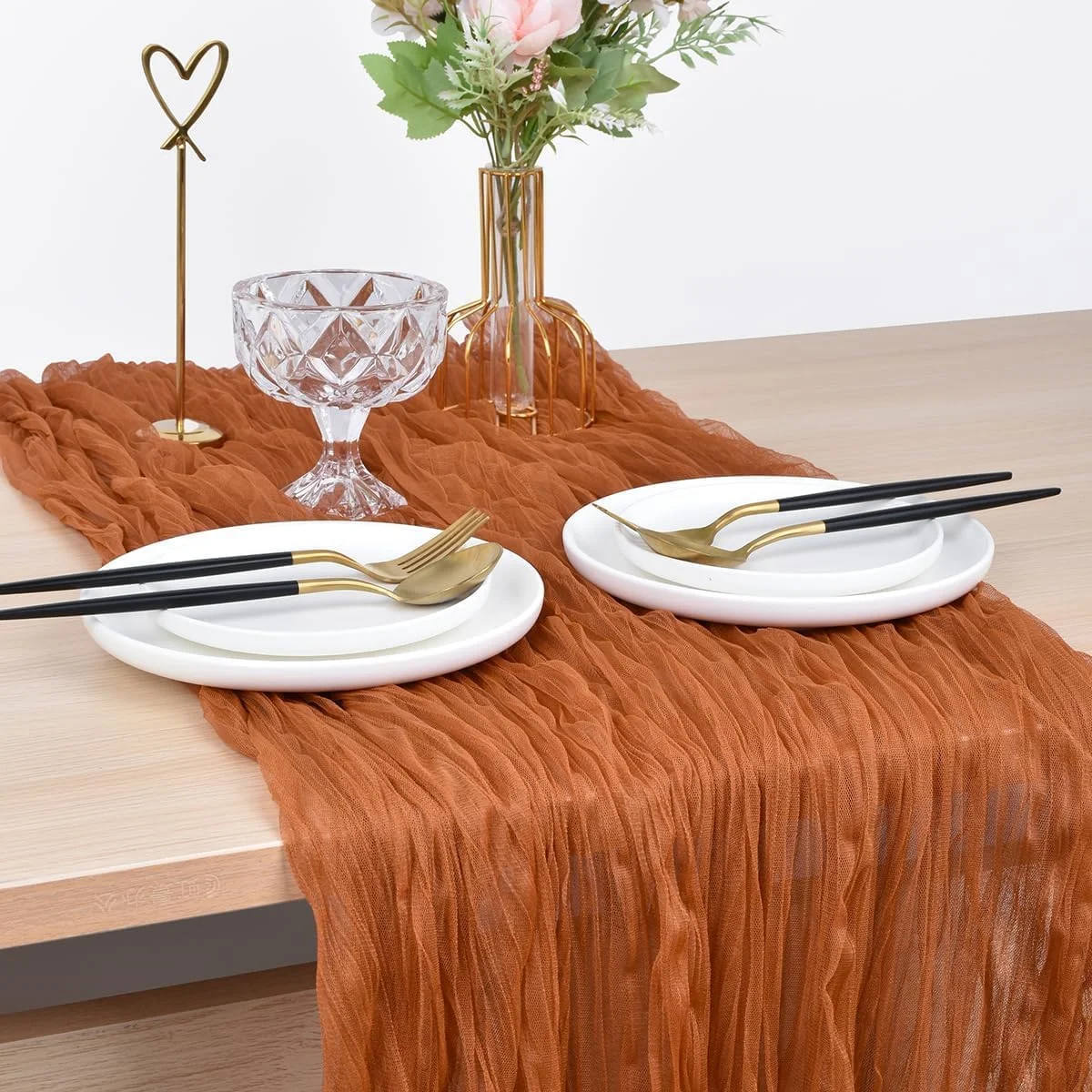 رانر میز پارچه ای - پارچه پنیر بوهمی، رانرهای میز روستایی و شفاف، دکور میز برای عروسی، جشن تولد، مهمانی نوزاد، کیک، تزئینات میز (90×400 سانتی متر)