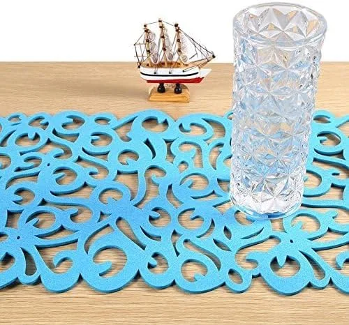 رانر رومیزی طرح گل توخالی، دکور میز قابل شستشو، تزئین اتاق، لوازم جانبی شیک میز، رومیزی زیبا برای خانه، قطعه مرکزی جذاب، چیدمان مدرن میز، آبی روشن (100x30 سانتی متر)