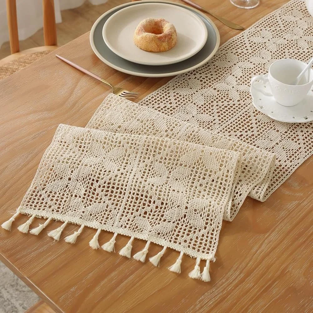 رانر رومیزی توری قلاب بافی وینتیج 30x200 سانتی متر با منگوله، رومیزی دست ساز بوهو بژ کلاسیک برای عروسی، آشپزخانه مزرعه، مهمانی تعطیلات و دکوراسیون هدیه رانر رومیزی توری قلاب بافی وینتیج 30x200 سانتی متر با منگوله، رومیزی دست ساز بوهو بژ کلاسیک برای عروسی، آشپزخانه مزرعه، مهمانی تعطیلات و دکوراسیون هدیه