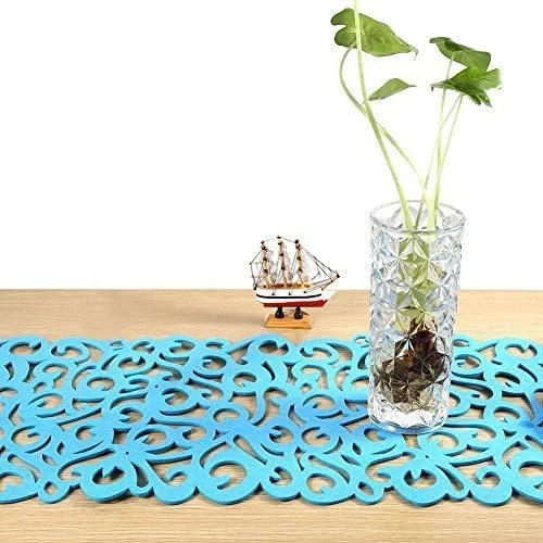رانر رومیزی طرح گل توخالی، دکور میز قابل شستشو، تزئین اتاق، لوازم جانبی شیک میز، رومیزی زیبا برای خانه، قطعه مرکزی جذاب، چیدمان مدرن میز، آبی روشن (100x30 سانتی متر)
