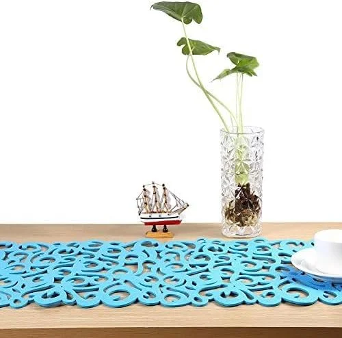 رانر رومیزی طرح گل توخالی، دکور میز قابل شستشو، تزئین اتاق، لوازم جانبی شیک میز، رومیزی زیبا برای خانه، قطعه مرکزی جذاب، چیدمان مدرن میز، آبی روشن (100x30 سانتی متر)