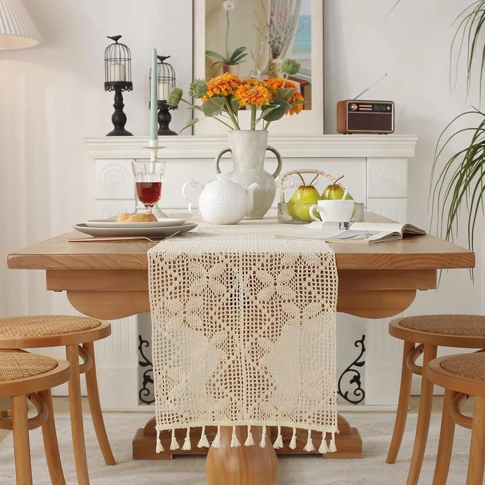 رانر رومیزی توری قلاب بافی وینتیج 30x200 سانتی متر با منگوله، رومیزی دست ساز بوهو بژ کلاسیک برای عروسی، آشپزخانه مزرعه، مهمانی تعطیلات و دکوراسیون هدیه رانر رومیزی توری قلاب بافی وینتیج 30x200 سانتی متر با منگوله، رومیزی دست ساز بوهو بژ کلاسیک برای عروسی، آشپزخانه مزرعه، مهمانی تعطیلات و دکوراسیون هدیه