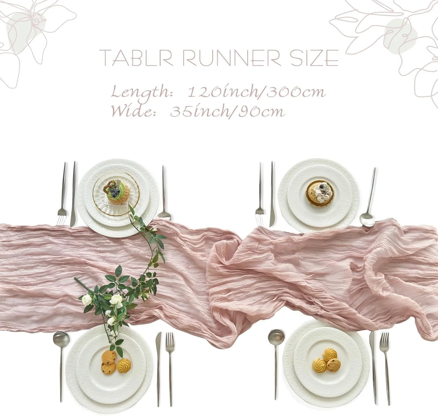 رانر رومیزی پارچه ای روستیک، 90x300 سانتی متر، مناسب برای تزئینات جشن عروسی، تولد و مهمانی، رومیزی بلند رمانتیک برای دکوراسیون ضیافت