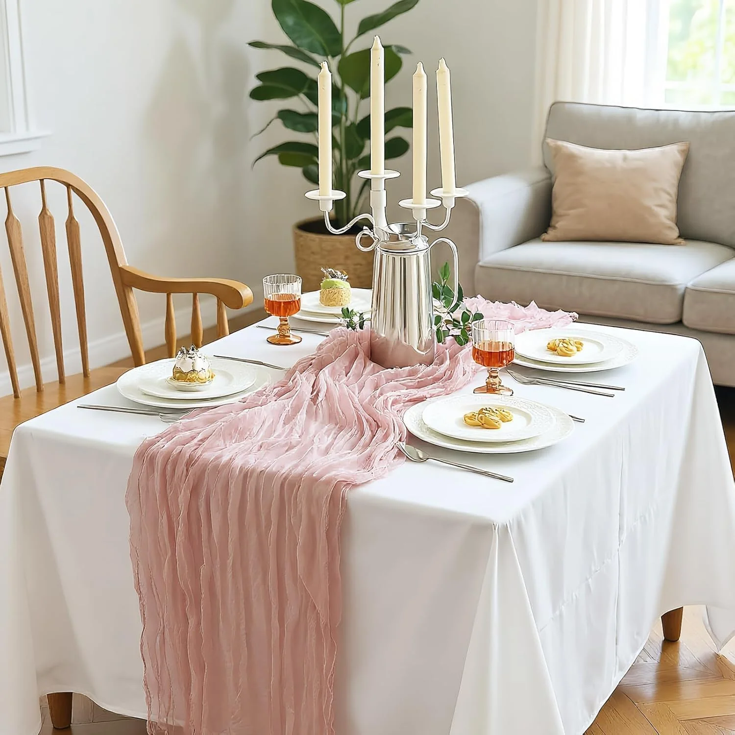 رانر رومیزی پارچه ای روستیک، 90x300 سانتی متر، مناسب برای تزئینات جشن عروسی، تولد و مهمانی، رومیزی بلند رمانتیک برای دکوراسیون ضیافت