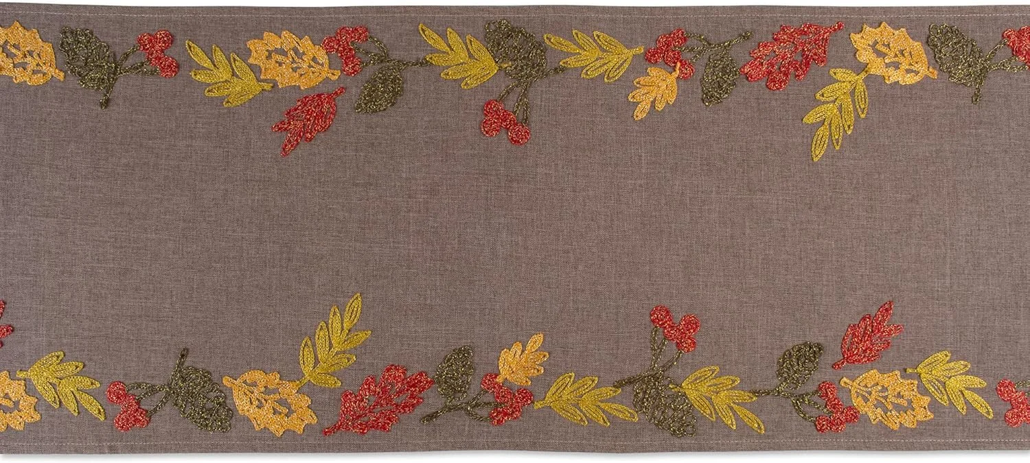 رانر رومیزی گلدوزی شده DII، طرح برگ های درخشان، 35x274 سانتی متر رانر رومیزی گلدوزی شده DII، طرح برگ های درخشان، 35x274 سانتی متر