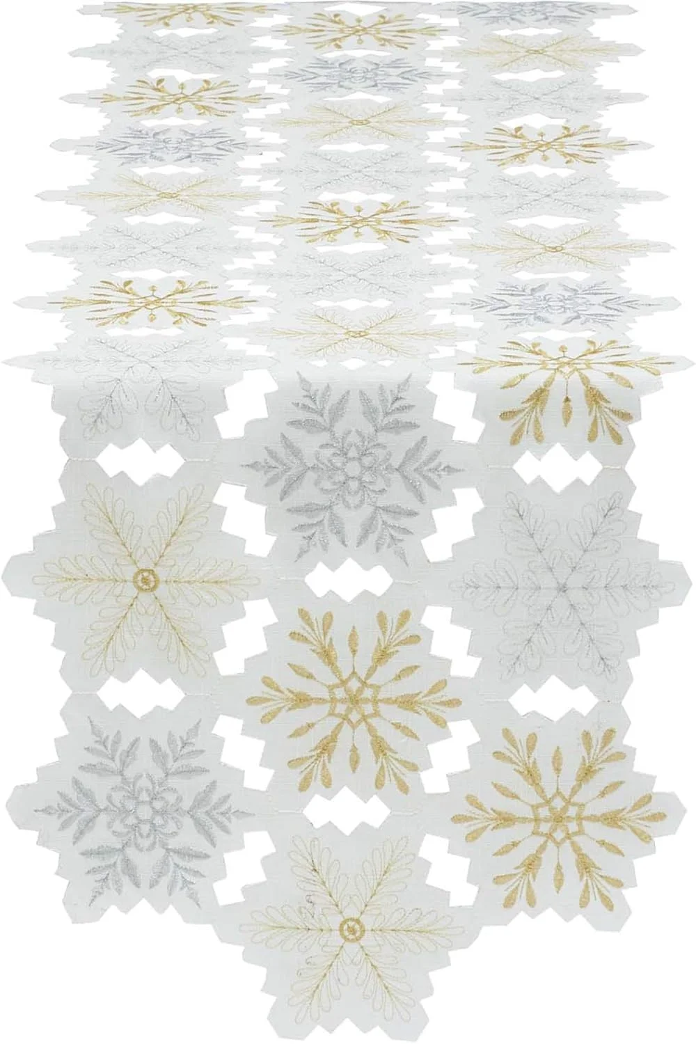 DII مجموعه دکور میز تعطیلات گلدوزی شده آشپزخانه کریسمس، رومیزی دانه های برف، 35x137، نقره ای و طلایی DII مجموعه دکور میز تعطیلات گلدوزی شده آشپزخانه کریسمس، رومیزی دانه های برف، 35x137، نقره ای و طلایی