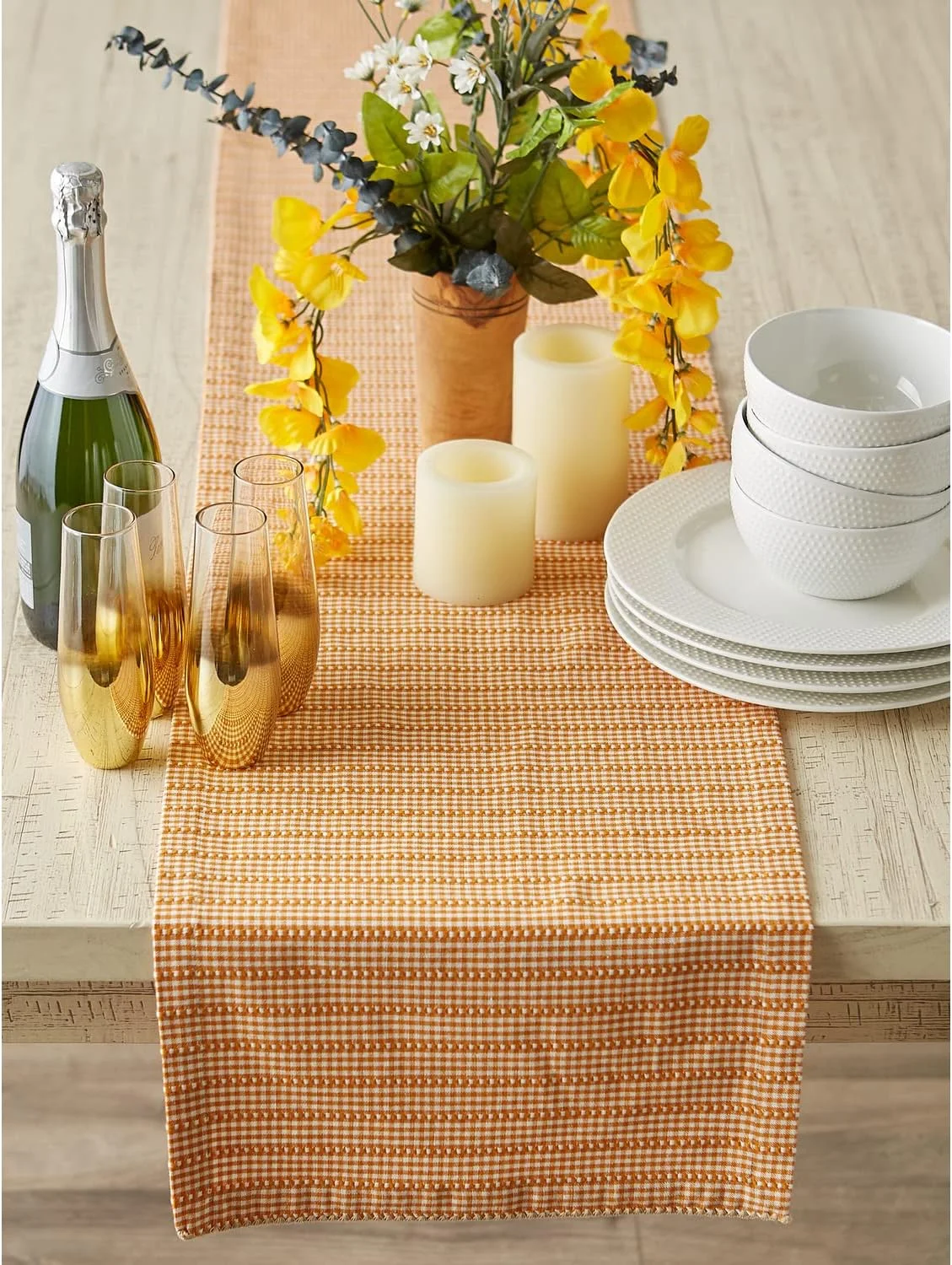 رانر رومیزی چهارخانه DII، مجموعه رومیزی طرح جینگهام، 35x274 سانتی متر، ادویه کدو تنبل رانر رومیزی چهارخانه DII، مجموعه رومیزی طرح جینگهام، 35x274 سانتی متر، ادویه کدو تنبل