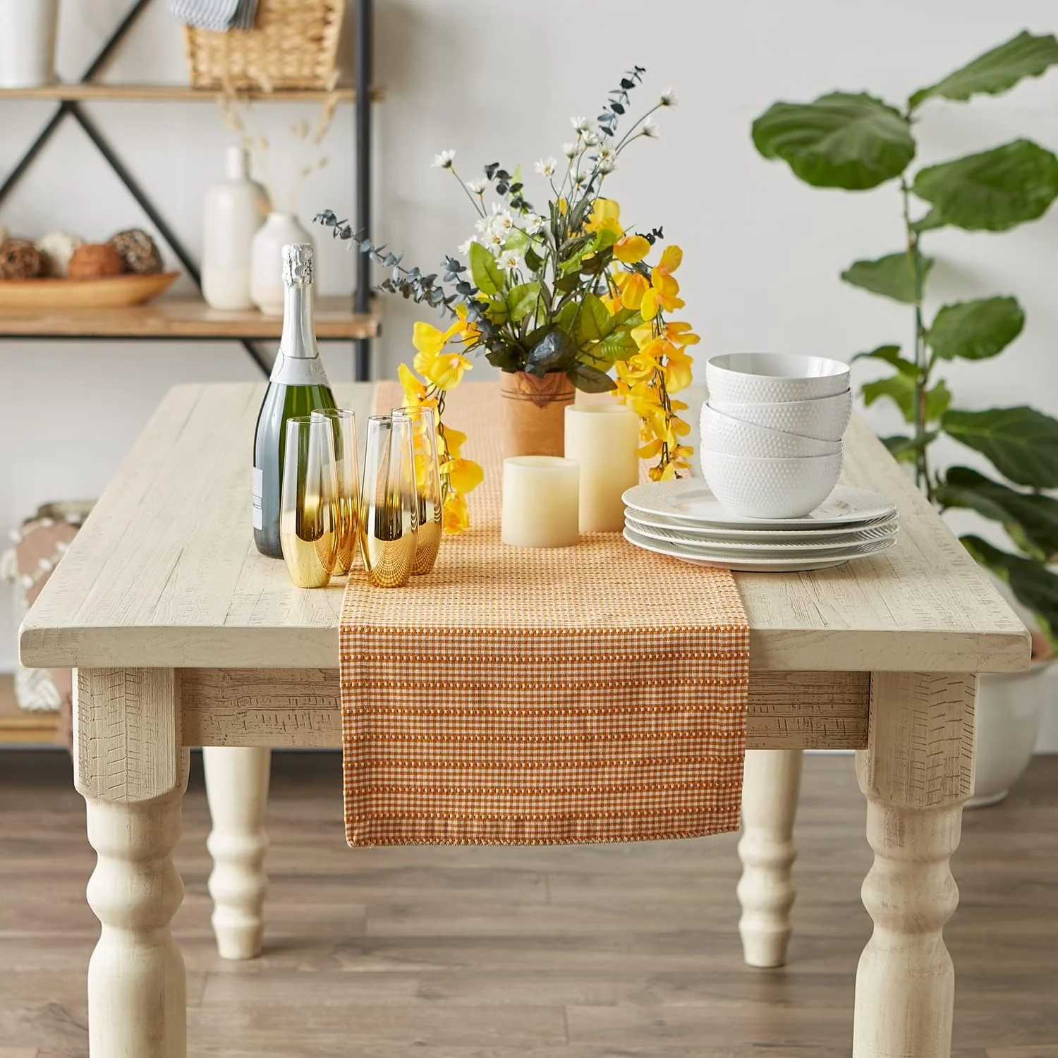 رانر رومیزی چهارخانه DII، مجموعه رومیزی طرح جینگهام، 35x274 سانتی متر، ادویه کدو تنبل رانر رومیزی چهارخانه DII، مجموعه رومیزی طرح جینگهام، 35x274 سانتی متر، ادویه کدو تنبل