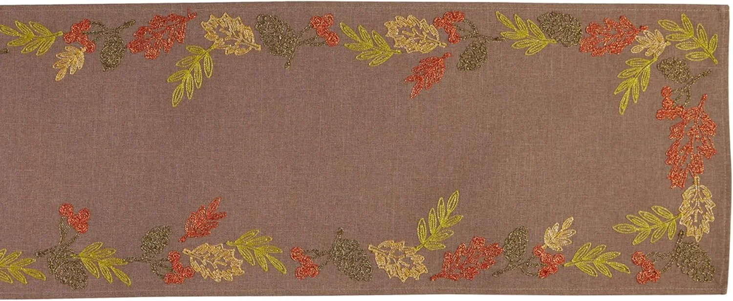 رانر رومیزی گلدوزی شده DII مناسب دکور پاییزی میز غذاخوری، طرح برگ های درخشان، 35x178 سانتی متر رانر رومیزی گلدوزی شده DII مناسب دکور پاییزی میز غذاخوری، طرح برگ های درخشان، 35x178 سانتی متر