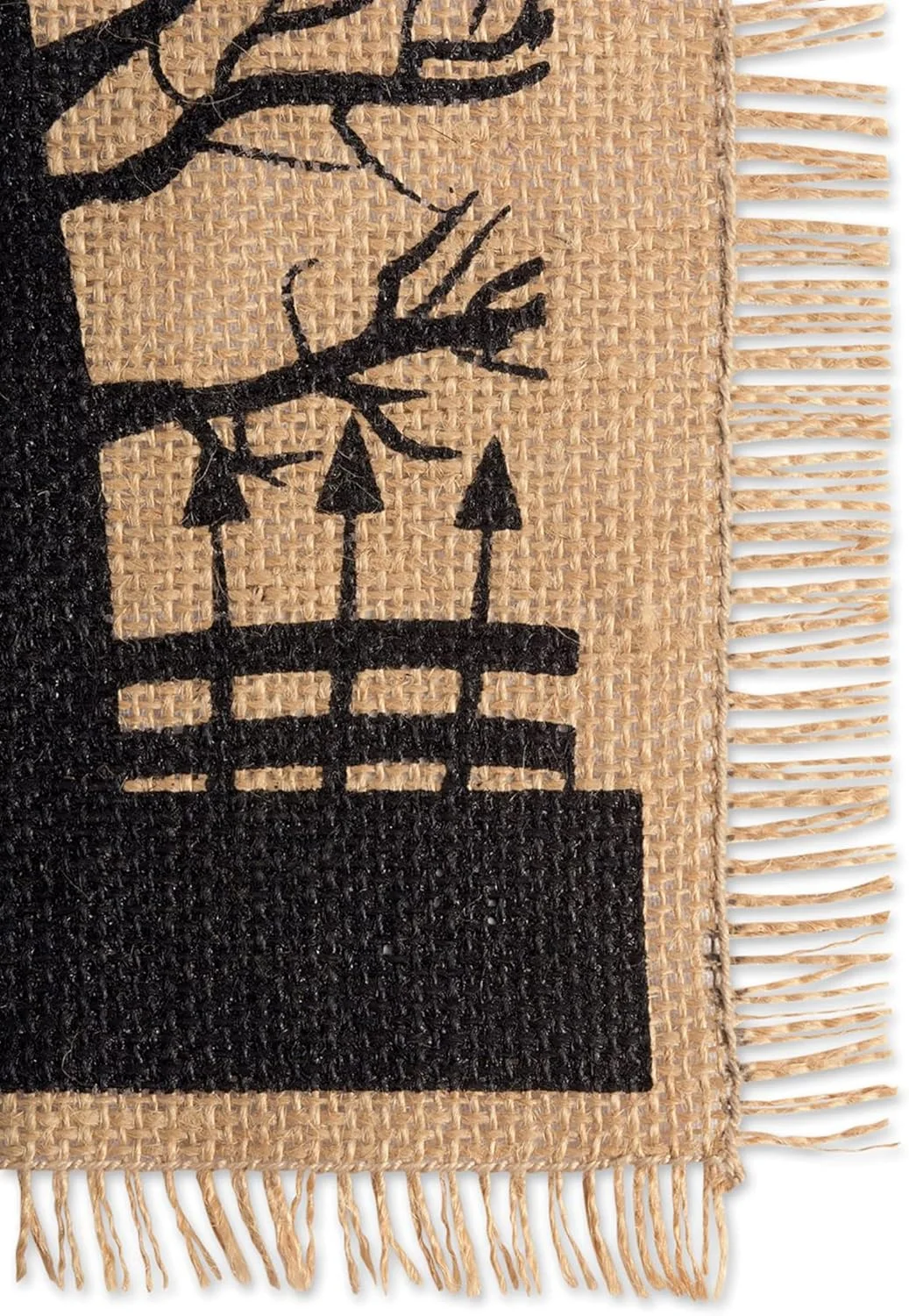 دکوری میز بافت گونی DII با طرح هالووین، طرح خانه جن زده، رومیزی، 35x287 سانتی متر، مشکی و قهوه ای دکوری میز بافت گونی DII با طرح هالووین، طرح خانه جن زده، رومیزی، 35x287 سانتی متر، مشکی و قهوه ای