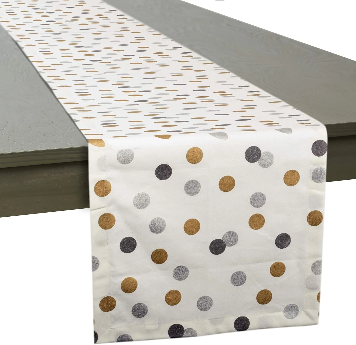 رانر رومیزی پارچه ای فلزی طرح تعطیلات DII، دکور آشپزخانه، رانر رومیزی کریسمس، 35x274 سانتی متر، خال های پولکای نقره ای و طلایی رانر رومیزی پارچه ای فلزی طرح تعطیلات DII، دکور آشپزخانه، رانر رومیزی کریسمس، 35x274 سانتی متر، خال های پولکای نقره ای و طلایی
