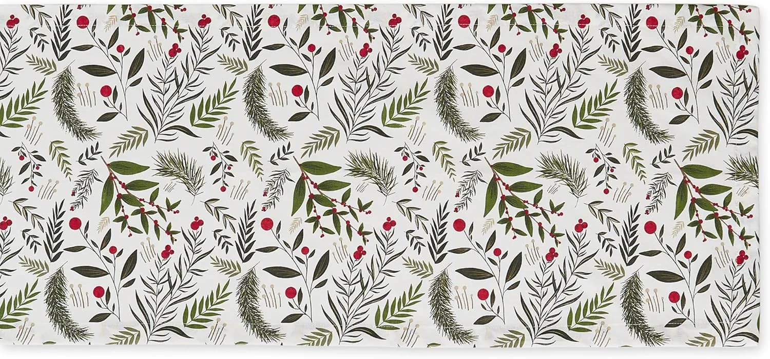 رانر رومیزی و دکور آشپزخانه DII طرح شاخه‌های تعطیلات، 14x72، سبزه کریسمس