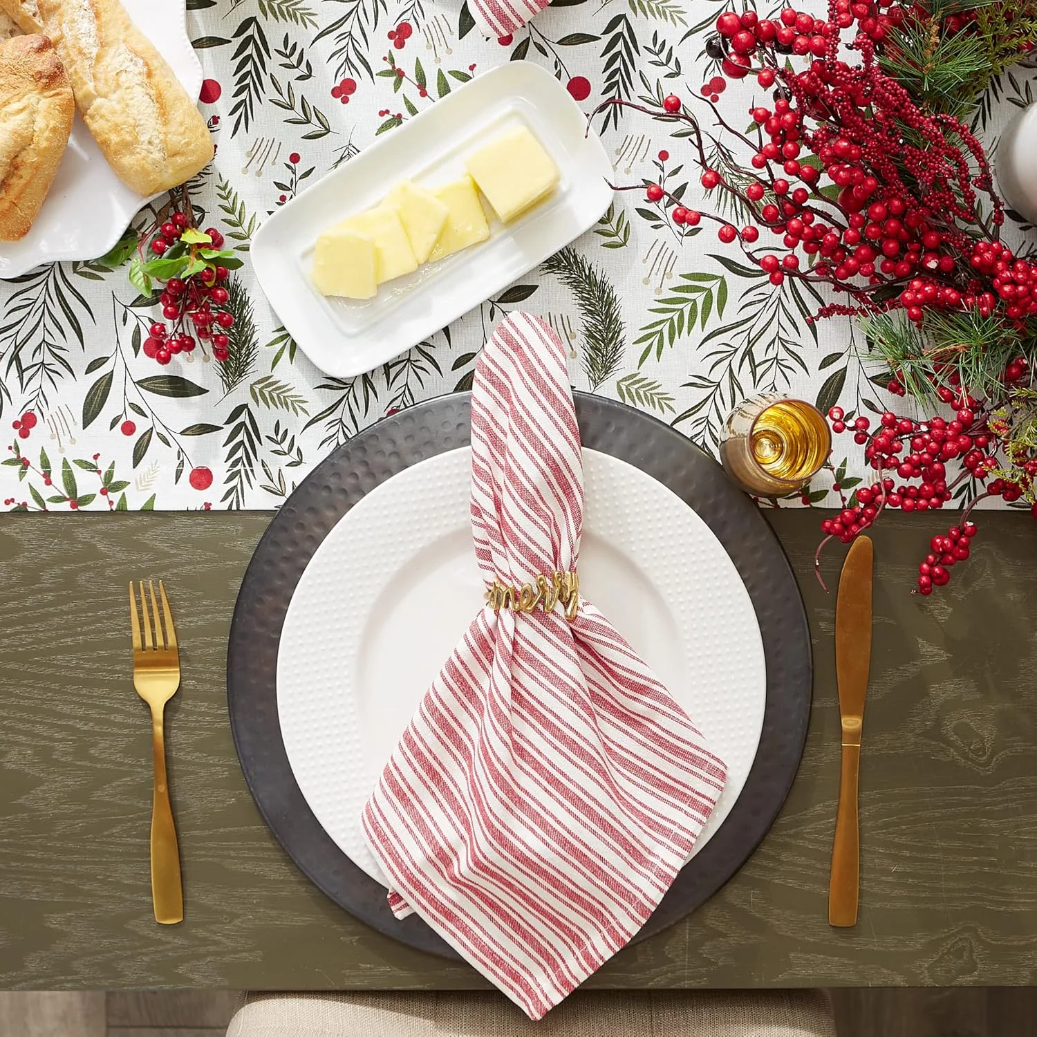 رانر رومیزی و دکور آشپزخانه DII طرح شاخه‌های تعطیلات، 14x72، سبزه کریسمس