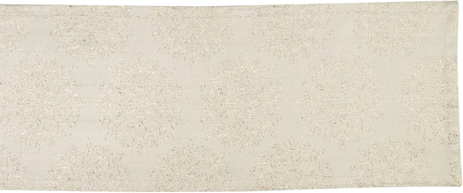 رومیزی طرح دار فلزی درخشان برای میز غذاخوری، رانر میز، 35x274 سانتی متر، طرح دانه های برف ژاکارد رومیزی طرح دار فلزی درخشان برای میز غذاخوری، رانر میز، 35x274 سانتی متر، طرح دانه های برف ژاکارد