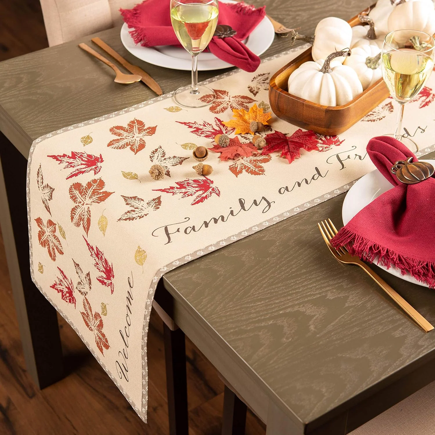 رانر رومیزی برگ های پاییزی DII، دکور میز پاییزی و مناسبتی، دو رو، 35x183 سانتی متر