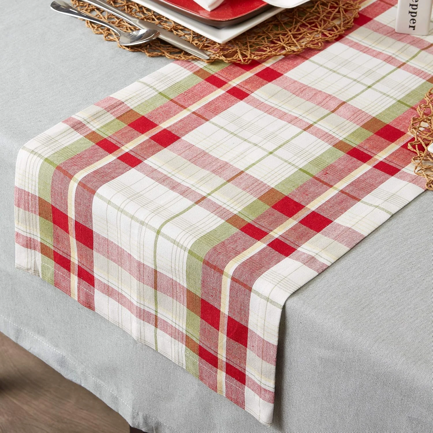 رانر رومیزی کتان طرح چهارخانه DII Orchard، 35x183 سانتی متر، طیف رنگی بژ/قرمز رانر رومیزی کتان طرح چهارخانه DII Orchard، 35x183 سانتی متر، طیف رنگی بژ/قرمز