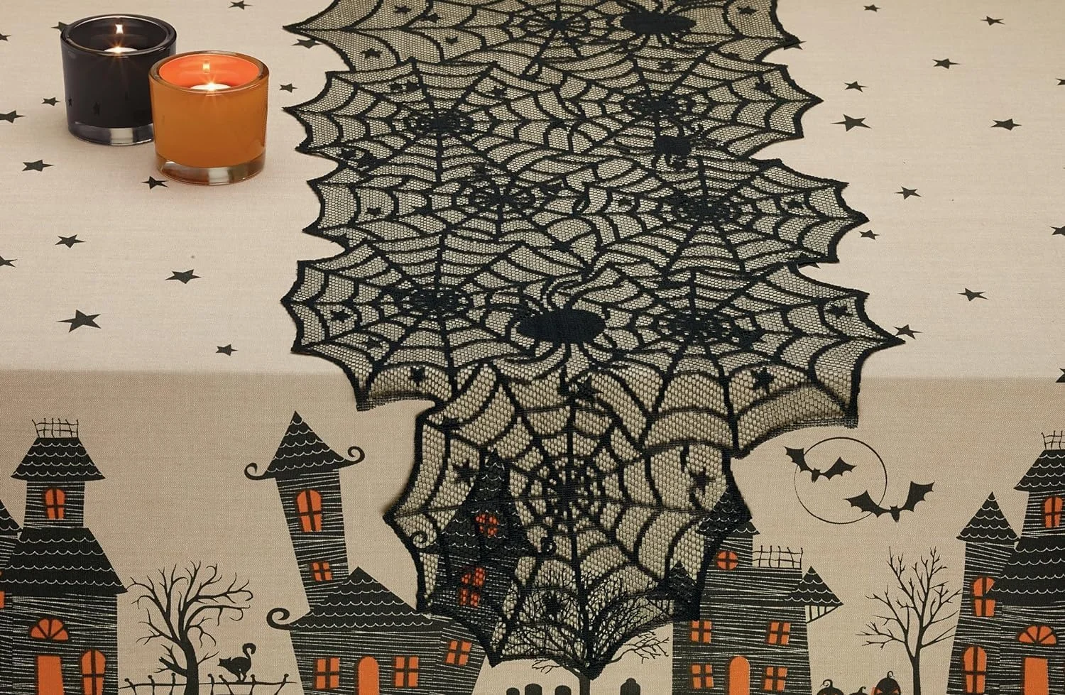 رانر رومیزی طرح توری مشکی DII، دکوراسیون گوتیک هالووین، 45x180، طرح تار عنکبوت رانر رومیزی طرح توری مشکی DII، دکوراسیون گوتیک هالووین، 45x180، طرح تار عنکبوت