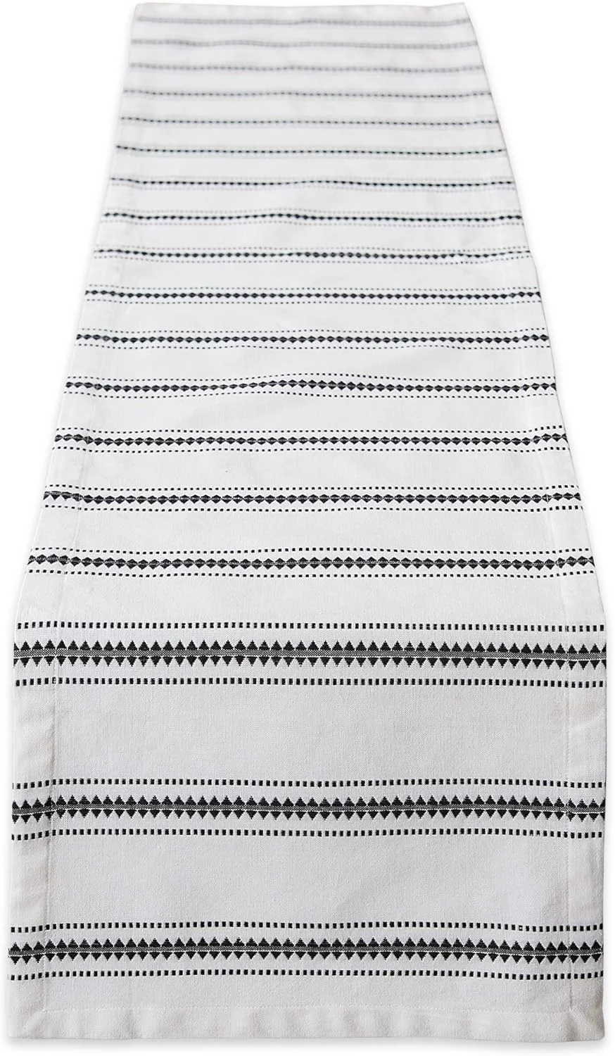 رانر رومیزی طرح زیگ زاگ DII، زمینه پنبه ای سفید با راه راه تزئینی، 35x183 سانتی متر، مشکی رانر رومیزی طرح زیگ زاگ DII، زمینه پنبه ای سفید با راه راه تزئینی، 35x183 سانتی متر، مشکی
