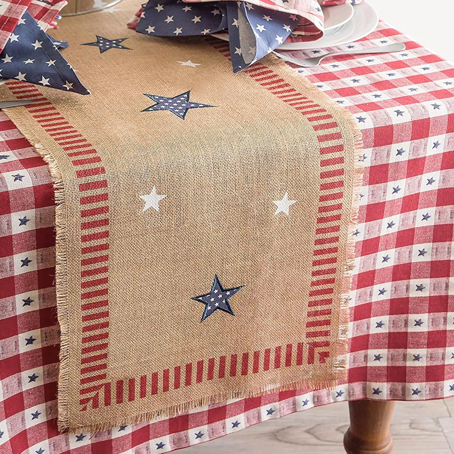 رانر رومیزی طرح چهارم جولای DII، سایز 14x108، جوت میهنی رانر رومیزی طرح چهارم جولای DII، سایز 14x108، جوت میهنی