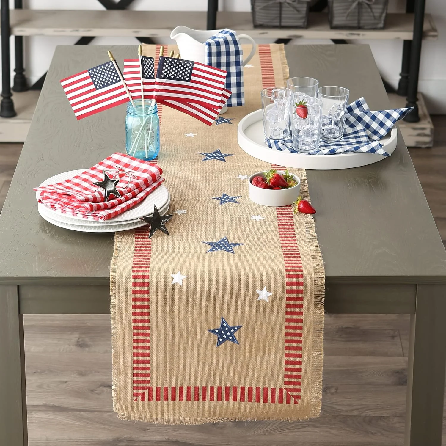 رانر رومیزی طرح چهارم جولای DII، سایز 14x108، جوت میهنی رانر رومیزی طرح چهارم جولای DII، سایز 14x108، جوت میهنی