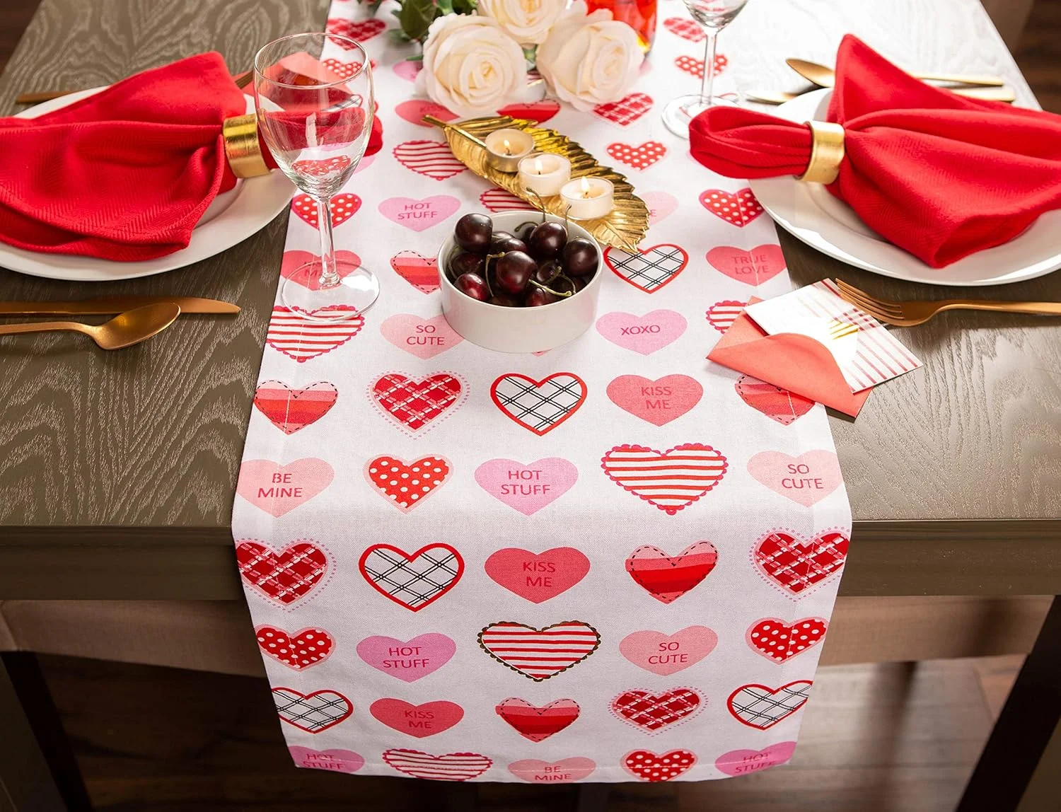 رانر رومیزی طرح قلب، 100% پنبه، قابل شستشو در ماشین لباسشویی، 35x183 سانتی متر رانر رومیزی طرح قلب، 100% پنبه، قابل شستشو در ماشین لباسشویی، 35x183 سانتی متر